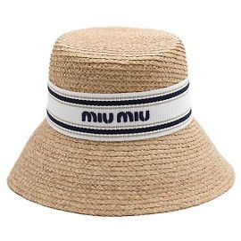 Miu Miu Bucket Hat aus gewebtem Raffia-Stoff Season Orange