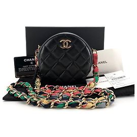Chanel Mini borsa tamburello rotonda in agnello con multi-catena a tracolla Multicolore