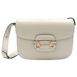 Gucci Bolsa de Ombro Gold Horsebit Medium Branco