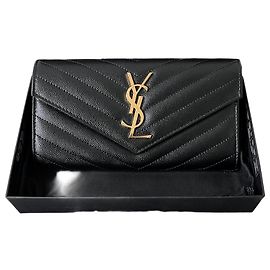 Saint Laurent Cassandra Matelassé Large Wallet Black Black