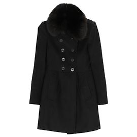 Burberry Size Black Wool Cashmere Blend Fox Fur Coat Black