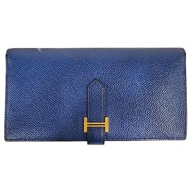 Hermès Bearn Long Wallet Blue Stamp) Condition Blue