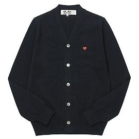 Comme Des Garcons Cardigan PLAY Small Red Heart Patch Wool Men's Cardigan Black