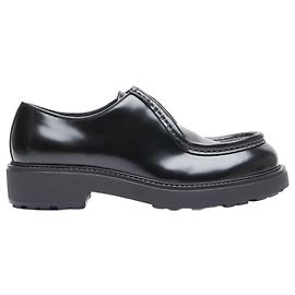 Prada Opaque Brushed Leather Lace-Up Shoes Black