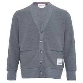 Thom Browne Cardigan de algodão texturizado com decote em V e detalhe intarsia Marrom