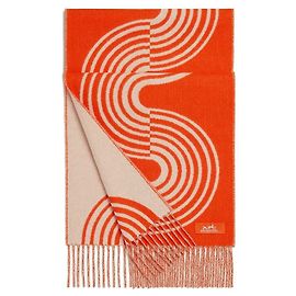 Hermès Cachecol de cashmere Graphic Line Wave Laranja