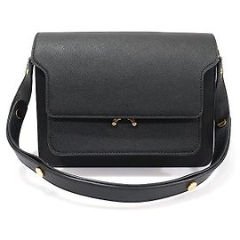 Marni Sac à l'épaule Trunk Medium en Saffiano noir avec bordure dorée Noir