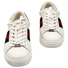 Gucci White Leather Ace Web Sneakers White
