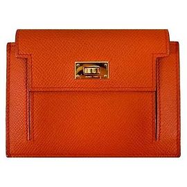 Hermès Women's Kelly Pocket Compact Appsong Card Wallet with Gold Hardware Orange Red