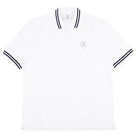 Brunello Cucinelli Kurzärmeliges Herren-Polo mit gestreiftem Kragen und gesticktem Logo (White) Weiß