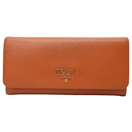 Prada Orange Gold-tone Metal Logo Saffiano Long Wallet Orange
