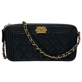 Chanel Borsa WOC Boy Caviar con doppia zip e tracolla a catena Nero