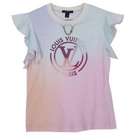 Louis Vuitton T-shirt en coton à manches volantées avec dégradé de motifs LV Circle Multicolore