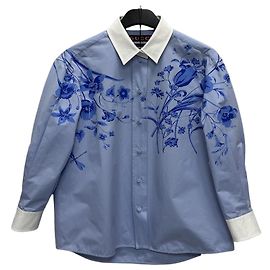 Gucci Blusa de popeline de algodão com estampa floral azul céu Azul
