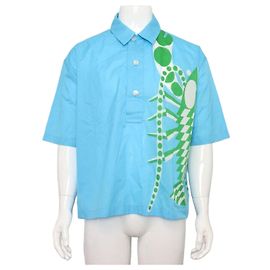 Hermès Camiseta de manga corta para hombre de algodón azul cielo con cuello Azul