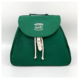 Hermès Sac cabas en toile vert vintage Vert