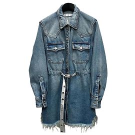 Off White Denimkleid mit Jacquard-Gürtel mit neuem Logo (SKU Blau