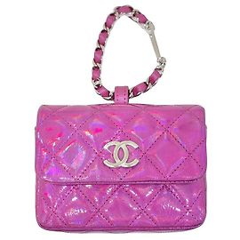 Chanel Metallic Hook Card Wallet Purple