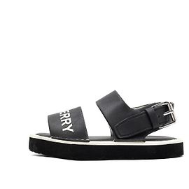 Burberry Sandali unisex per bambini in pelle nera e bianca con logo Nero