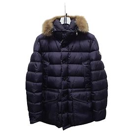 Jaqueta acolchoada Moncler Navy Badge Cluny em pele de guaxinim Azul