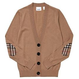 Burberry Cardigan Doneck Check Patch aus Merinowolle für Damen Orange