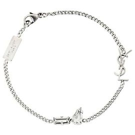 Saint Laurent Bracciale charm monogramma argento e strass Argento