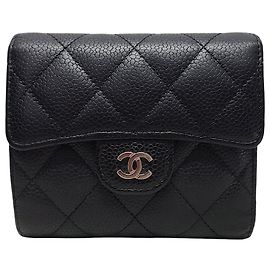 Chanel Black Caviar Silver Classic Flap Small Wallet Black