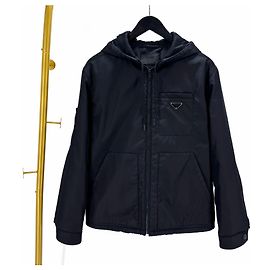 Prada Re-Nylon Triangle Logo Hooded Jacket Black Black