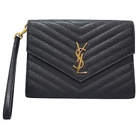 Saint Laurent Pochette matelassée Monogram avec finitions dorées Noir