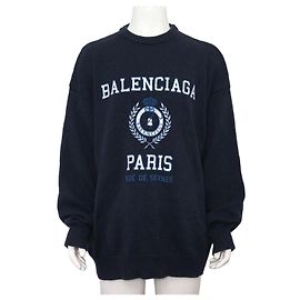 Balenciaga Punto de algodón oversize para hombre con estampado college Negro