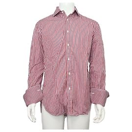 Burberry London Herrenhemd aus Baumwolle mit Streifen und Karos Rot