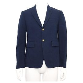 Thom Browne Men's Jacket with Gold Button Decoration Navy Blue