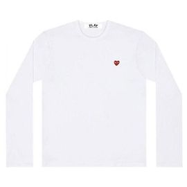 Comme Des Garcons Langarm-T-Shirt mit kleinem rotem Herz-Patch AX Weiß