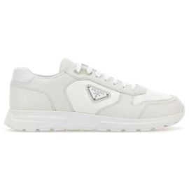 Prada Baskets en nylon et cuir Blanc
