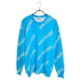 Balenciaga Multi-Logo Intarsia-Strick Blau