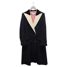 Gucci Black with Satin Lapel Runway Wool Double Coat Black