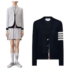 Thom Browne Diagonal gestrickter Cardigan aus Merinowolle Blau