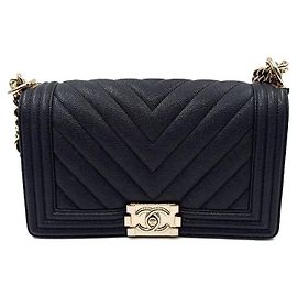 Chanel Caviar Chevron Boy Bag Medium Blue