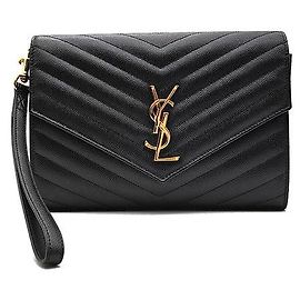 Saint Laurent Monogram Envelope Strap Clutch Black