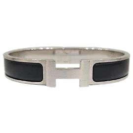 Hermès Silver Matte Black Click Armband Silber