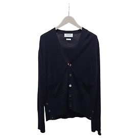 Thom Browne Navy Diagonal Stripe Cuff Wool Cardigan Blue