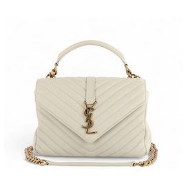 Saint Laurent Chevron College Medium Gold (Ticket de compra de grandes almacenes) Blanco