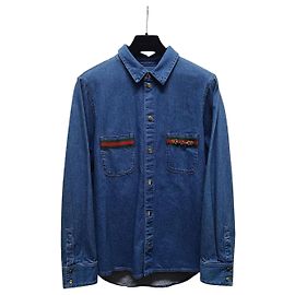 Gucci Stone-Washed Denim-Hemd mit Triple Web Ornament Blau