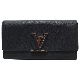 Louis Vuitton Black Taurillon Gold LV Capucines Wallet Long Wallet Black