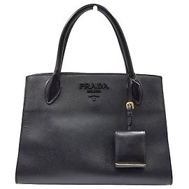 Prada Saffiano Monochrome Tote and Shoulder Bag Black