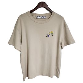 Off White Checked Flower Embroidery T-Shirt White