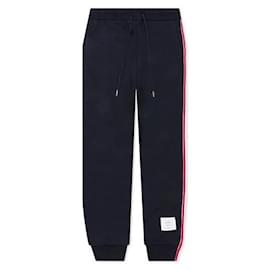 Thom Browne Pantalones de algodón loopback con rayas verticales Azul