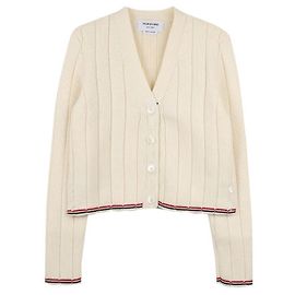 Thom Browne Leder-Pool-Nadel-Rippstrick-Cardigan Weiß