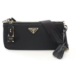 Prada Piccola borsa a tracolla in nylon e pelle VNDO Nero