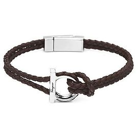 Salvatore Ferragamo Gancini Brown Leather Men's Bracelet Brown